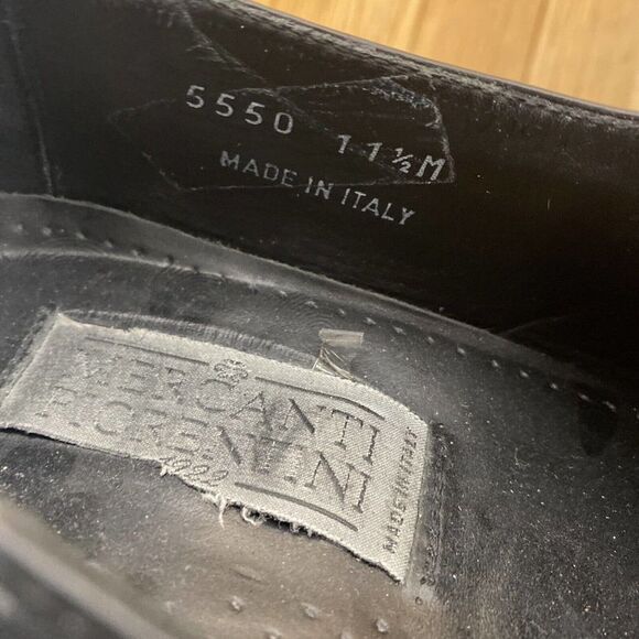 Mercanti Florentini Shoes Men Size 11.5 Black Leather Slip On Square Toe Loafer - Picture 9 of 11